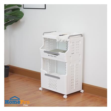 ตะกร้าผ้าเหลี่ยมมีล้อ 2 ชั้น PLIM BESTA สีขาว_4