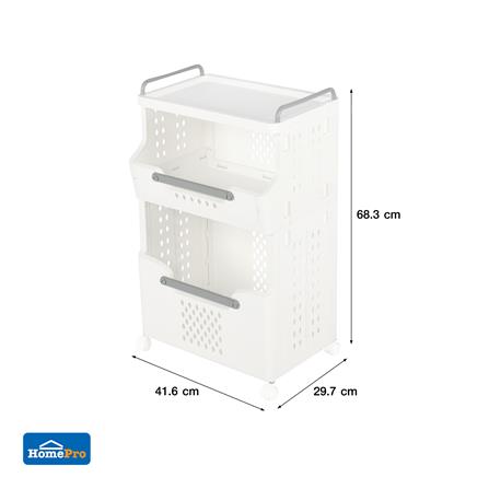 ตะกร้าผ้าเหลี่ยมมีล้อ 2 ชั้น PLIM BESTA สีขาว_5