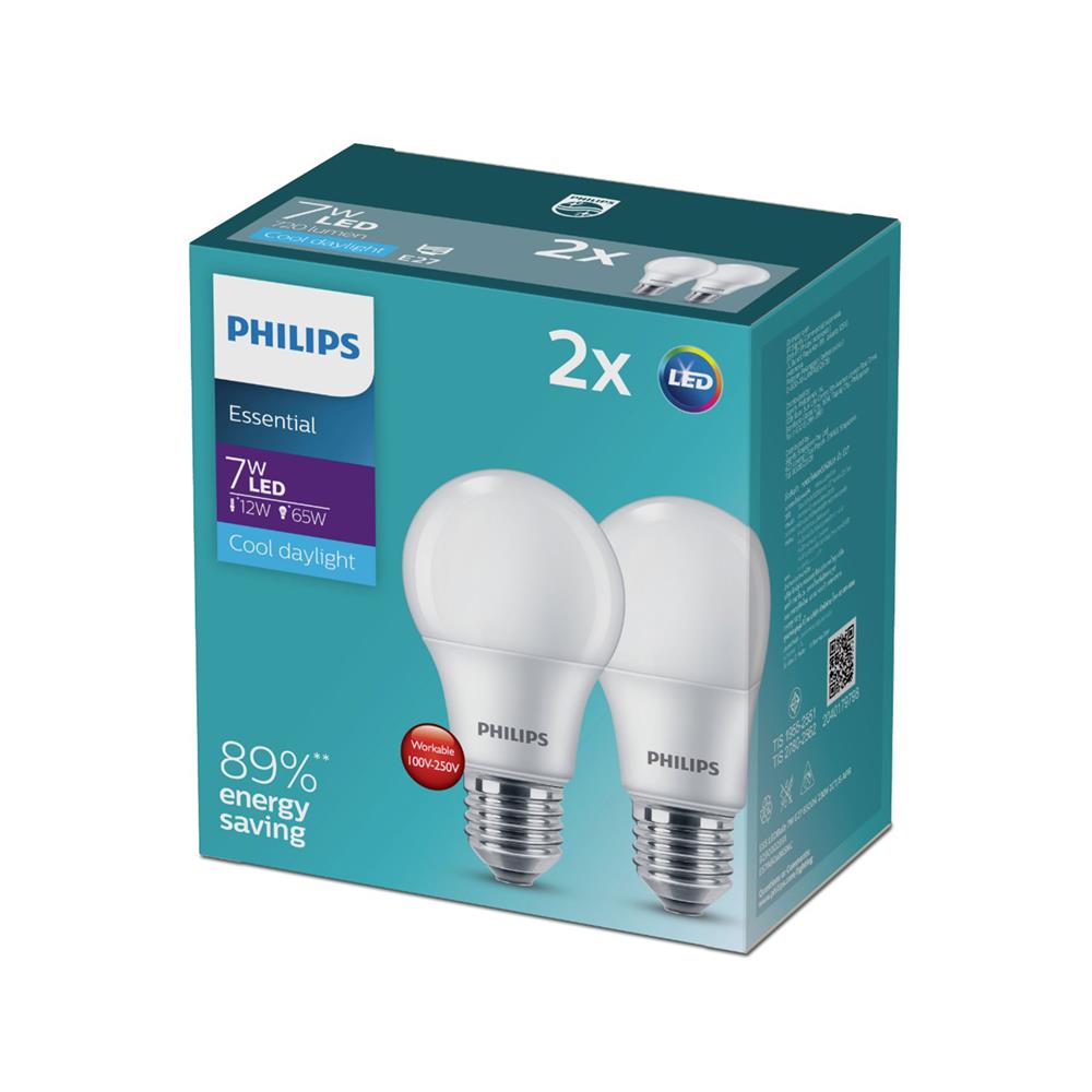 หลอด LED PHILIPS ESSENTIAL 7 วัตต์ DAYLIGHT E27 แพ็ก 2 ชิ้น
