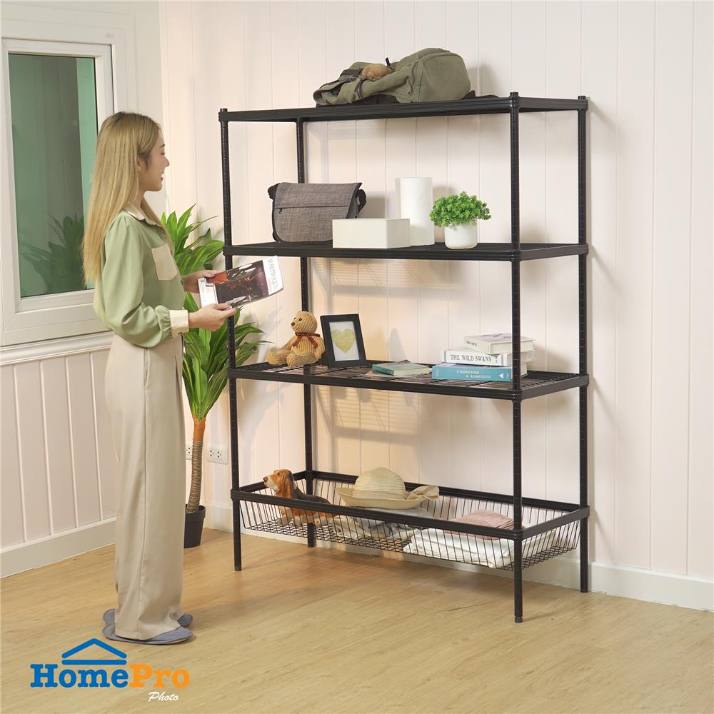 ชั้นวางของ 3 ชั้น + ตะกร้า 1 ชั้น FURDINI LINEAR สีดำ