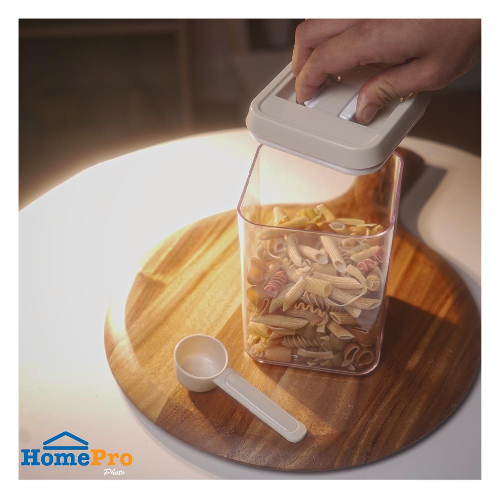 ขวดโหลเหลี่ยม PS ฝาบีบ KECH WRING 1.3 ลิตร สีขาว/ใส