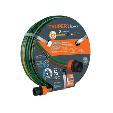 สายยางม้วน PVC 3 ชั้น พร้อมข้อต่อพลาสติก TRUPER 16052 1/2 นิ้ว 20 ม. สีเขียว_0