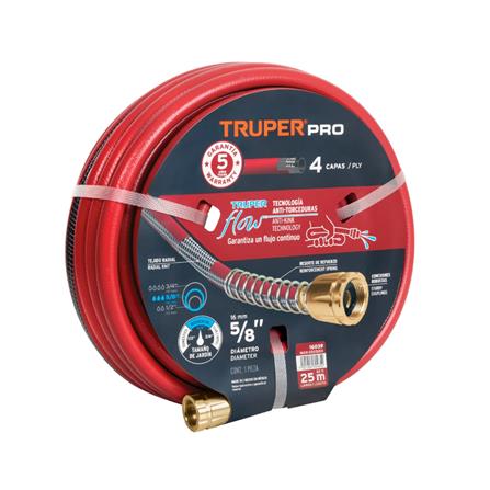 สายยางม้วน PVC 4 ชั้น พร้อมข้อต่อโลหะ TRUPER 16039 5/8 นิ้ว 25 ม. สีแดง_0
