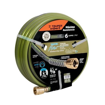 สายยางม้วน PVC 6 ชั้น พร้อมข้อต่อโลหะ TRUPER 19702 5/8 นิ้ว 25 ม. สีเขียว_0