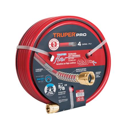 สายยางม้วน PVC 4 ชั้น พร้อมข้อต่อโลหะ TRUPER 16040 5/8 นิ้ว 30 ม. สีแดง_0