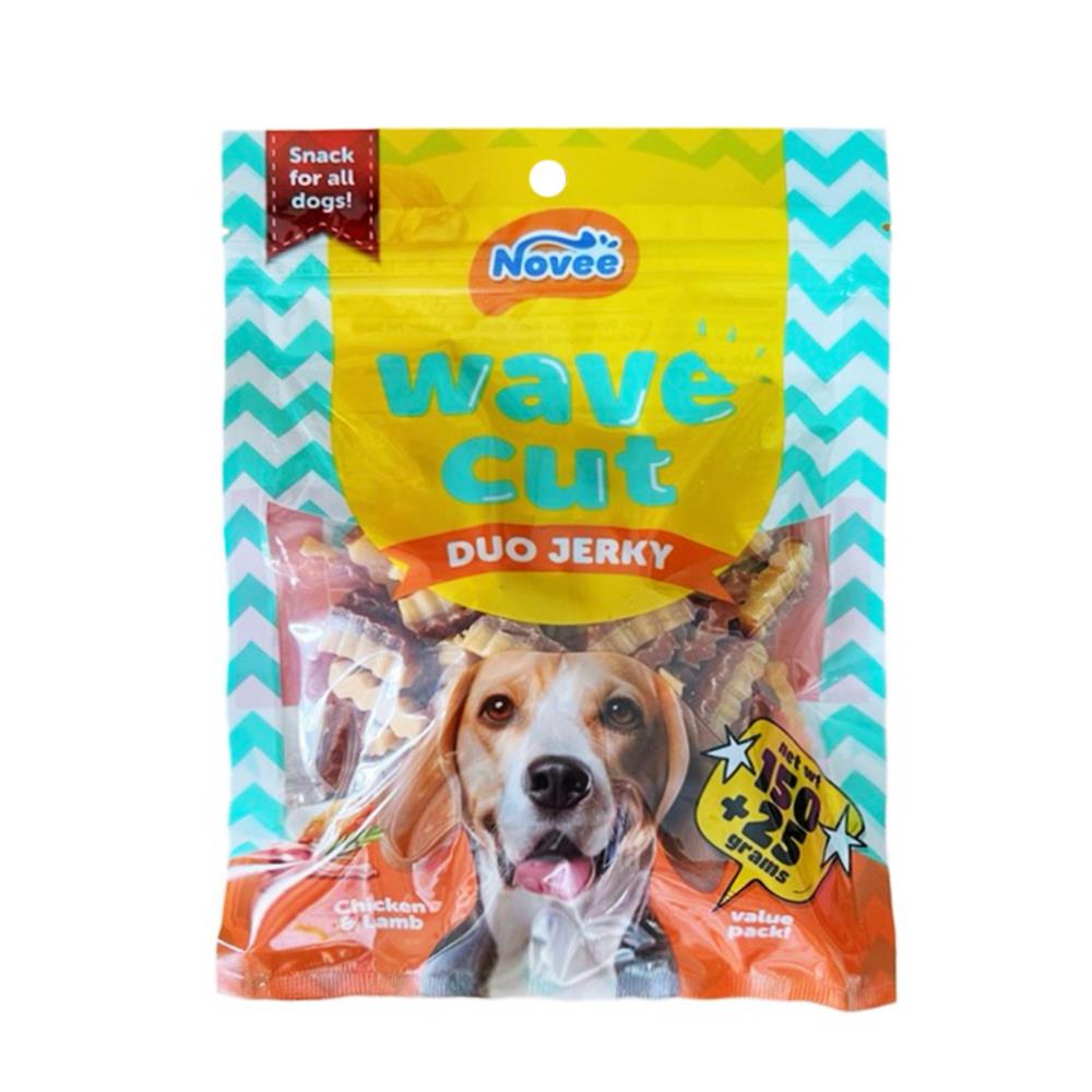 ขนมสุนัข NOVEE WAVE CUT DUO JERKY CHICKEN AND LAMB 175 ก.