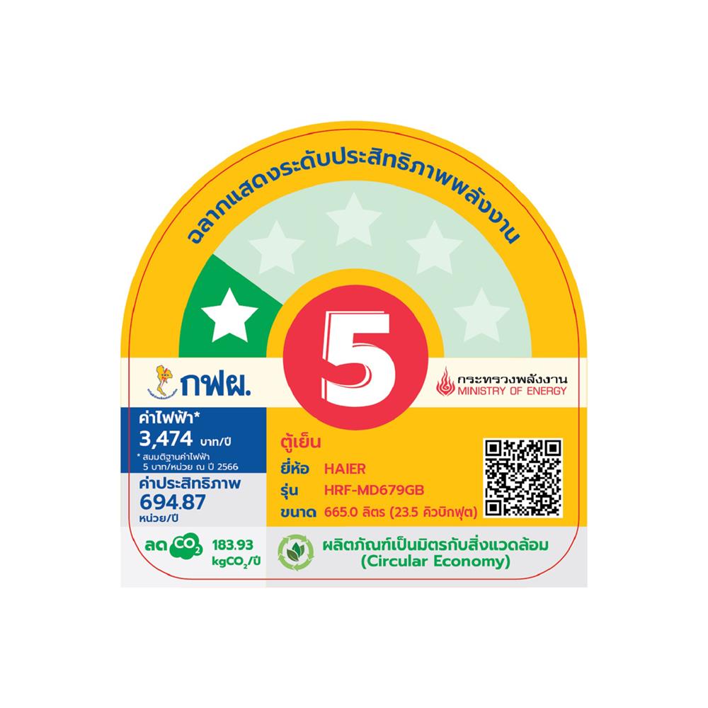 ตู้เย็น MULTI DOOR HAIER HRF-MD679 GB 23.5 คิว กระจกดำ อินเวอร์เตอร์