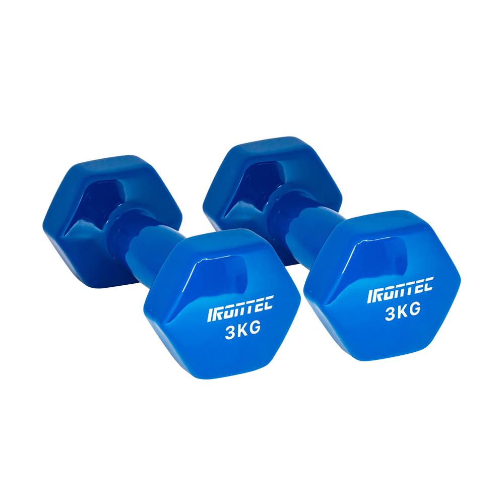 ดัมเบลหุ้มไวนิล IRONTEC 3 กก. สีน้ำเงิน