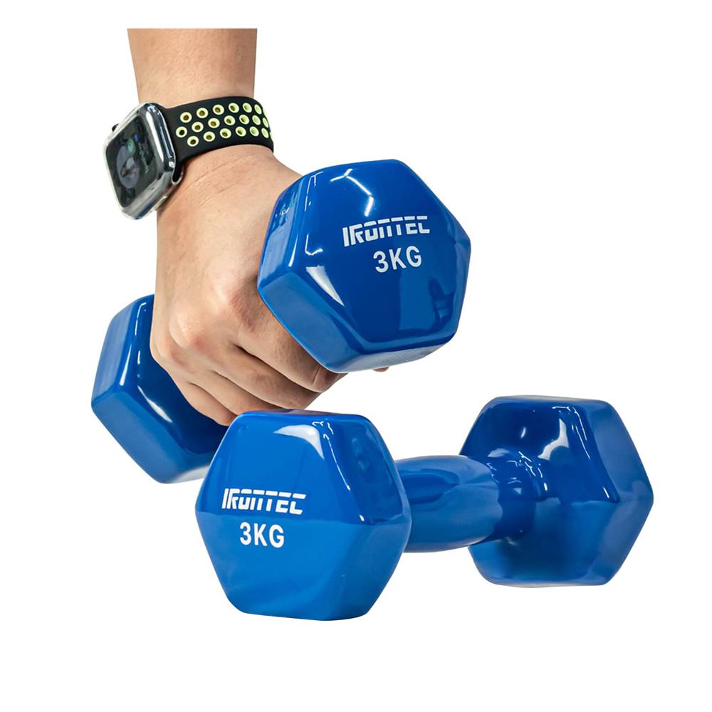 ดัมเบลหุ้มไวนิล IRONTEC 3 กก. สีน้ำเงิน