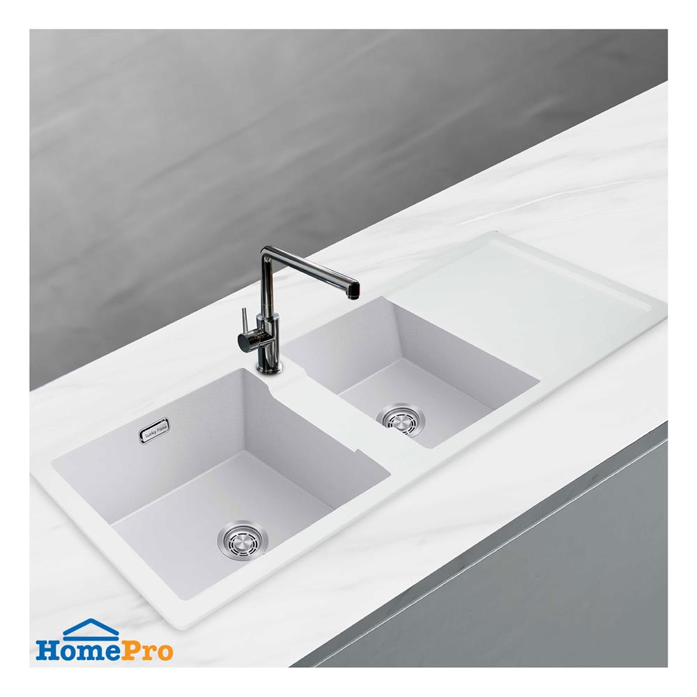 ซิงค์ฝัง 2 หลุม 1 ที่พัก LUCKY FLAME GNS-1252(W) สีขาว