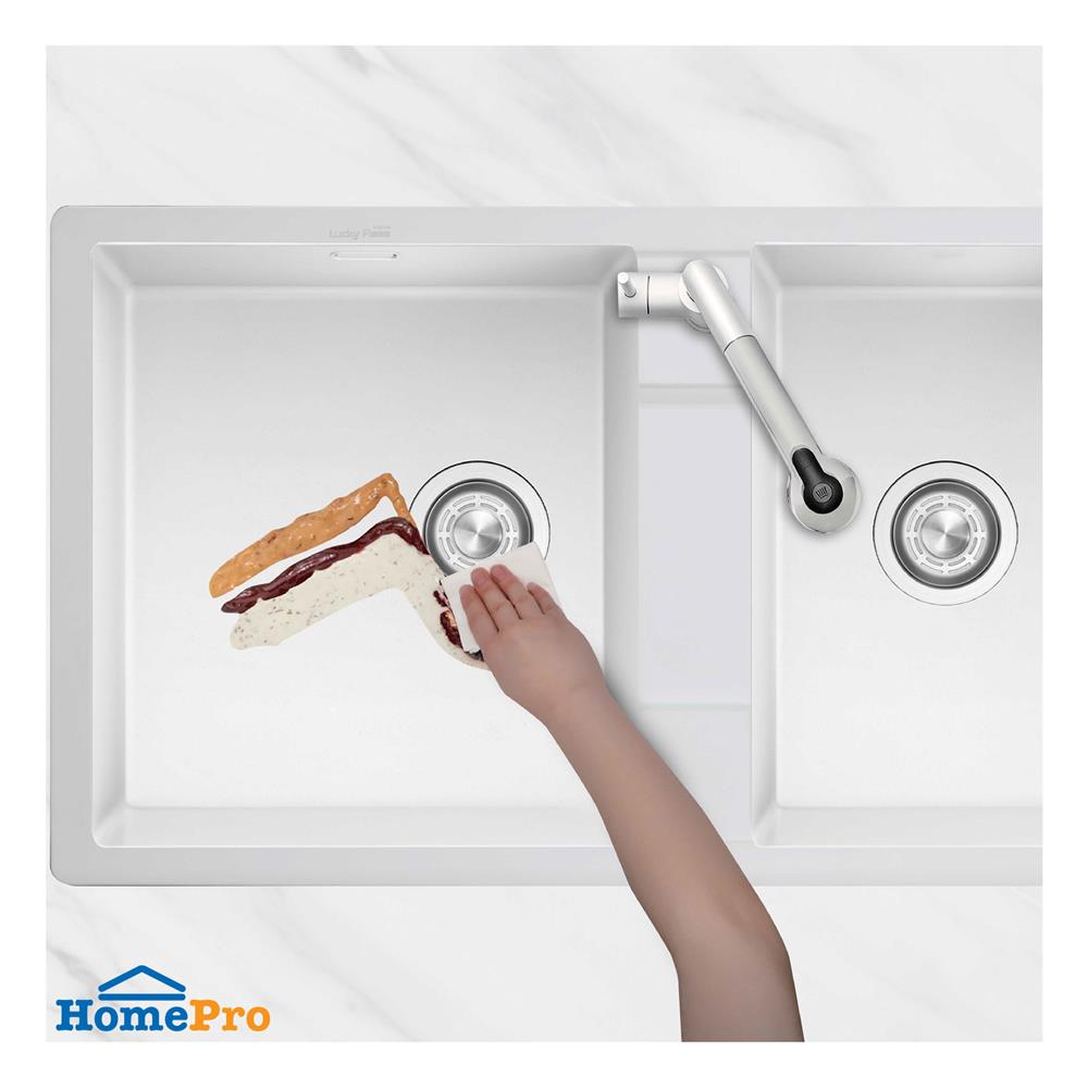 ซิงค์ฝัง 2 หลุม 1 ที่พัก LUCKY FLAME GNS-1252(W) สีขาว