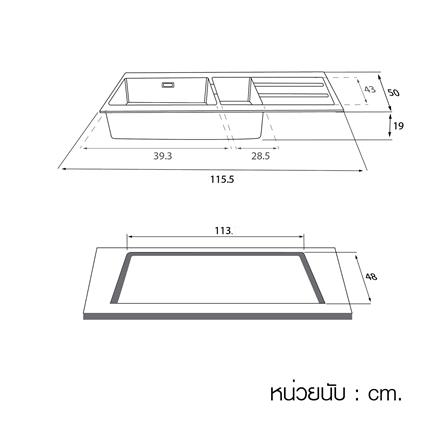 ซิงค์ฝัง 2 หลุม 1 ที่พัก LUCKY FLAME GNS-1252(W) สีขาว_4
