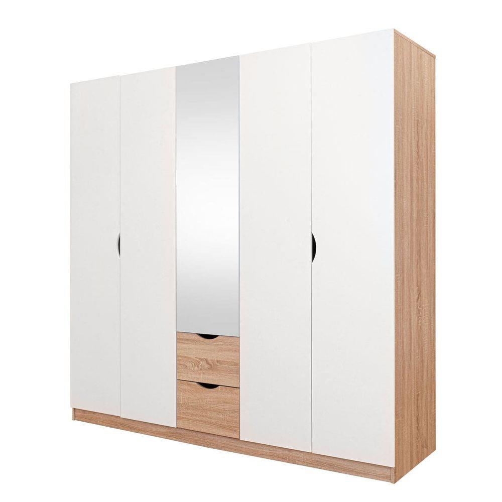 ตู้เสื้อผ้า 5 บานเปิด KONCEPT HAVIN 19227595 200 ซม. สีโซลิดโอ๊ค/ขาว