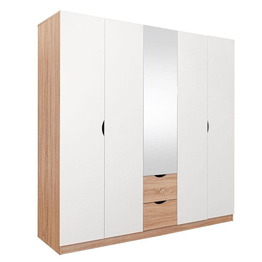 ตู้เสื้อผ้า 5 บานเปิด KONCEPT HAVIN 19227595 200 ซม. สีโซลิดโอ๊ค/ขาว