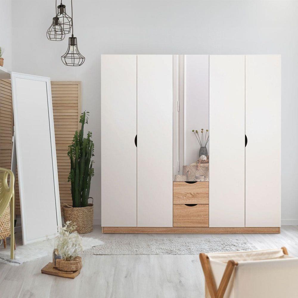 ตู้เสื้อผ้า 5 บานเปิด KONCEPT HAVIN 19227595 200 ซม. สีโซลิดโอ๊ค/ขาว