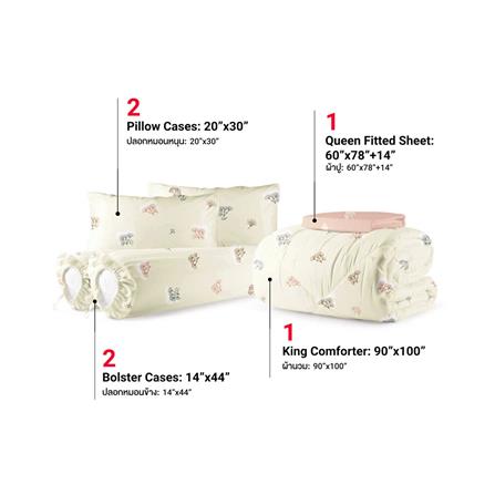 ชุดผ้าปูที่นอน 5 ฟุต 6 ชิ้น FROLINA MICROTEX DF060_1