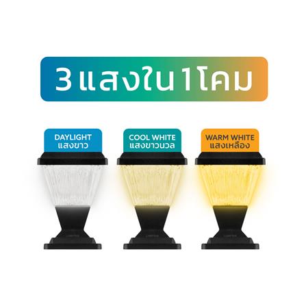 ไฟหัวเสา SOLAR LAMPTAN STREAM 15 วัตต์ DAYLIGHT/COOL WHITE/WARM WHITE สีดำ_6