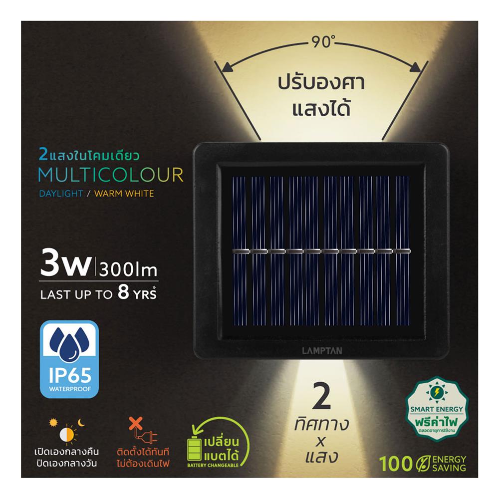 ไฟผนังภายนอก SOLAR LAMPTAN RE-BEAM 3 วัตต์ DAYLIGHT/WARM WHITE สีดำ
