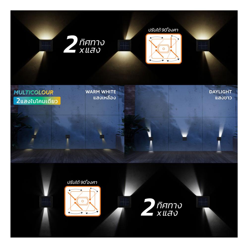ไฟผนังภายนอก SOLAR LAMPTAN RE-BEAM 3 วัตต์ DAYLIGHT/WARM WHITE สีดำ