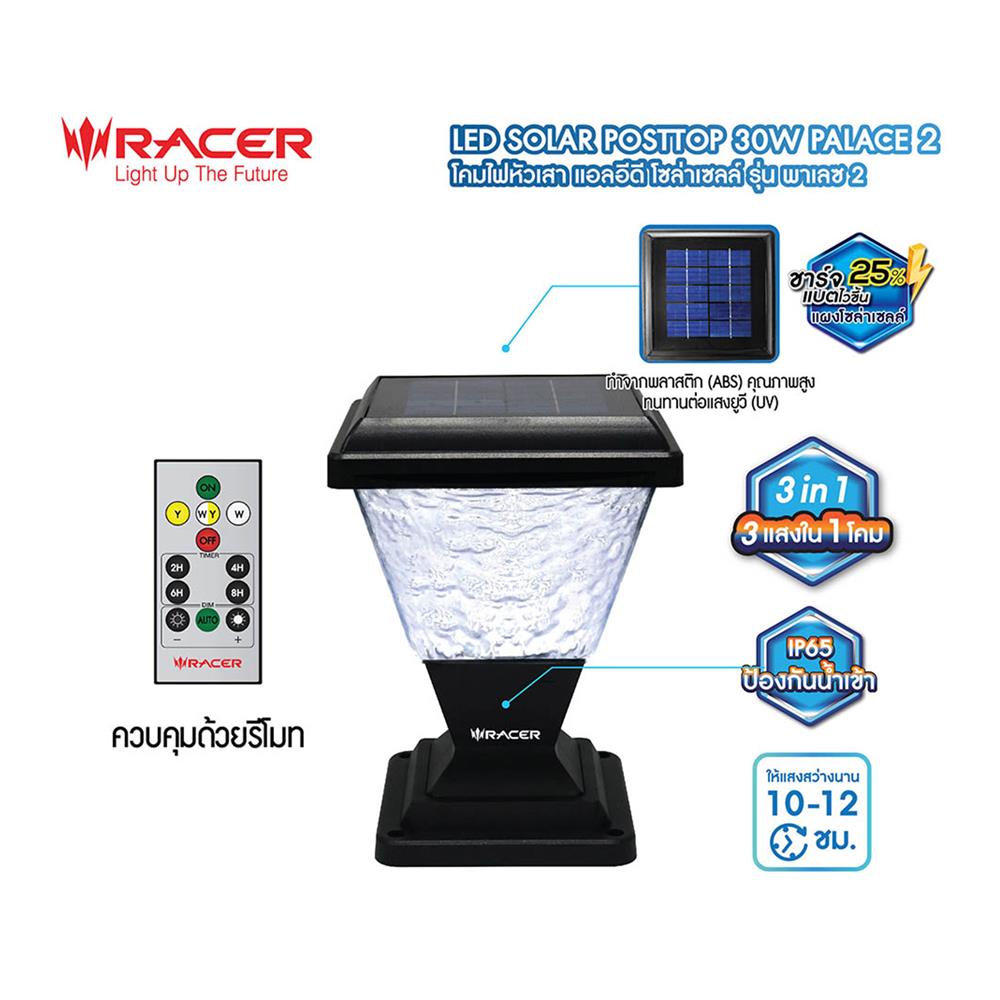 ไฟหัวเสา SOLAR RACER POSTTOP PALACE2 30 วัตต์ DAYLIGHT/COOL WHITE/WARM WHITE สีดำ