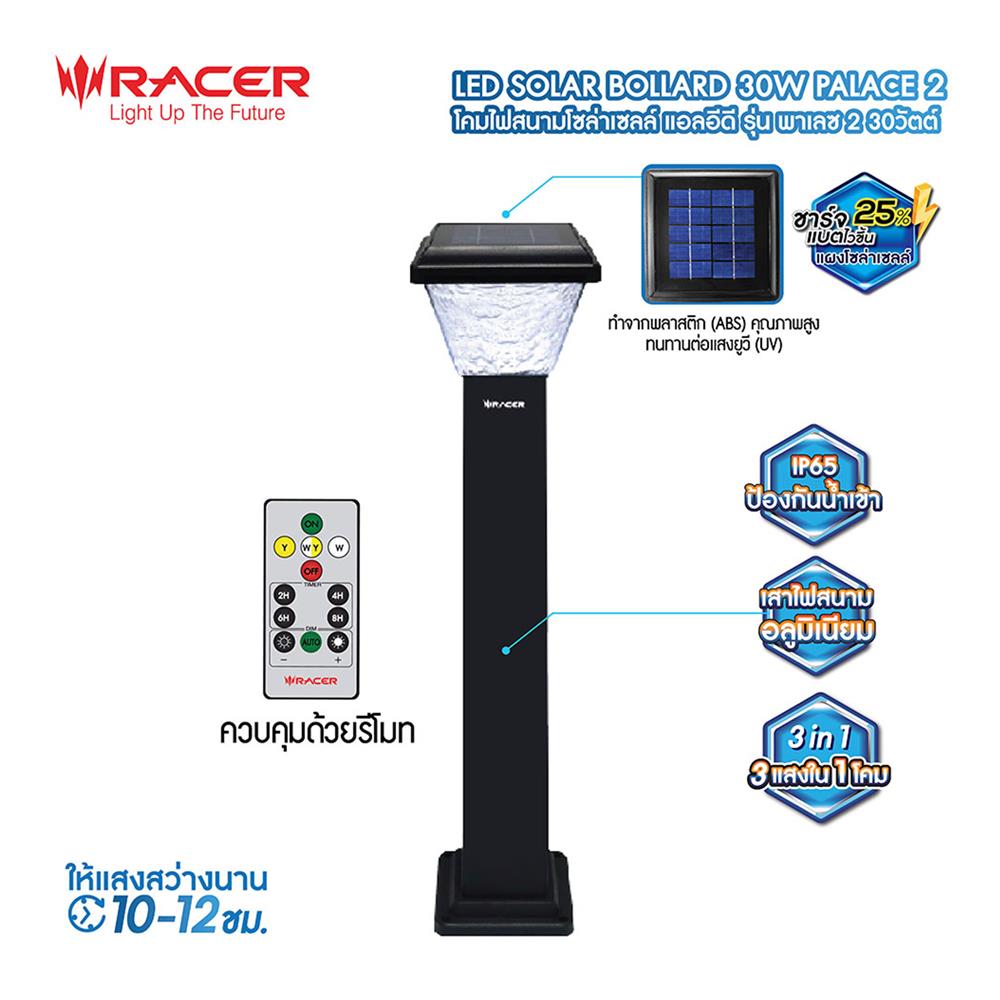 ไฟทางเดิน SOLAR RACER BOLLARD PALACE2 30 วัตต์ DAYLIGHT/COOL WHITE/WARM WHITE สีดำ