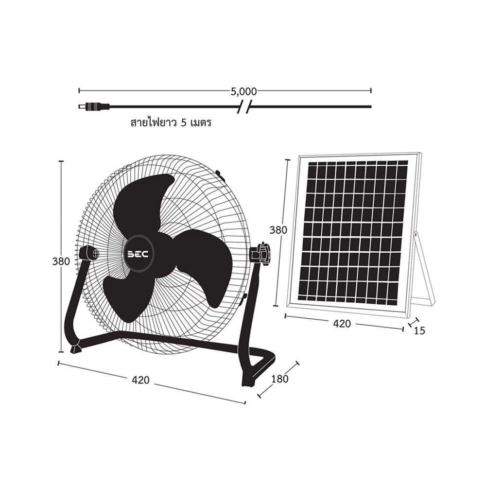 พัดลมโซลาร์เซลล์ 14 นิ้ว BEC WINDY 15 วัตต์ สีดำ