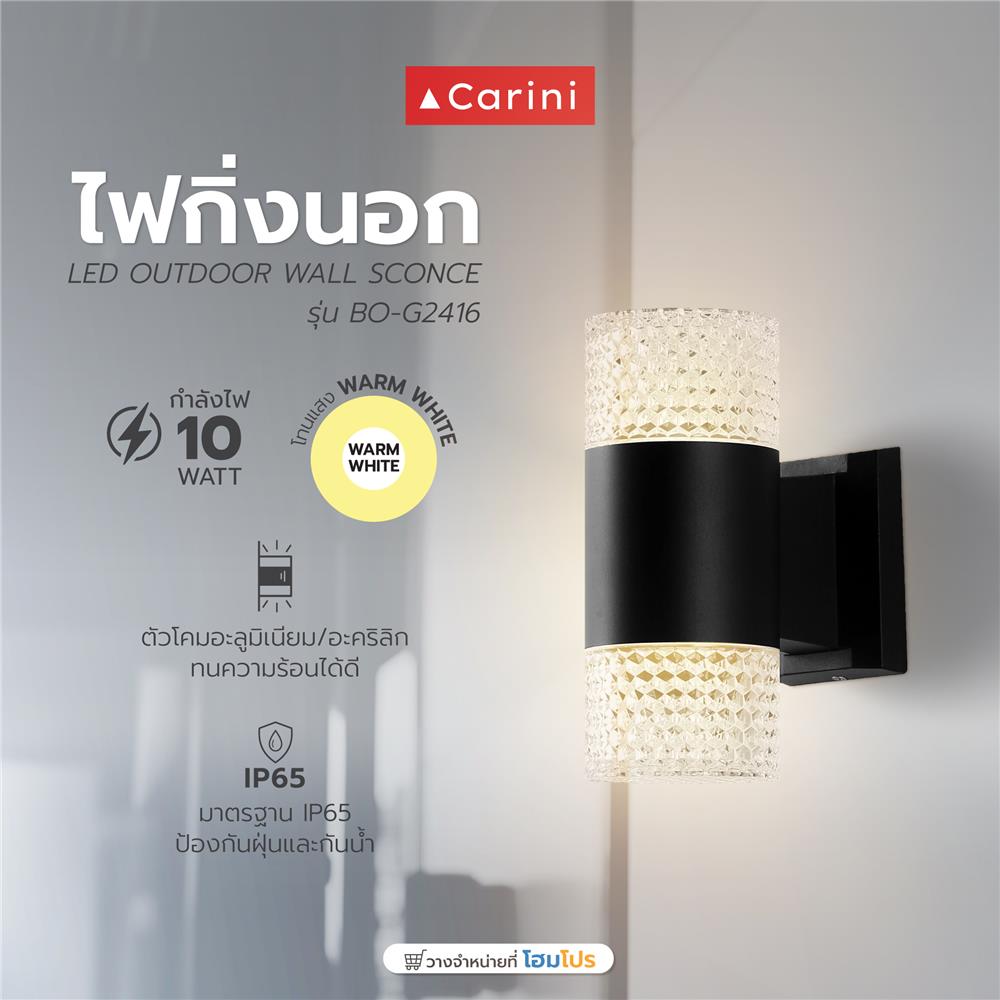 ไฟกิ่งภายนอก LED CARINI BO-G2416 10 วัตต์ WARM WHITE สีดำ