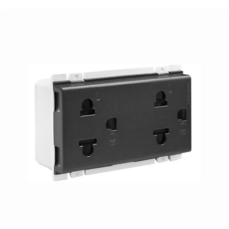 เต้ารับคู่ 3 ขา กลมแบน BTICINO BAMBOO SAE2125DGR สีดำ_1