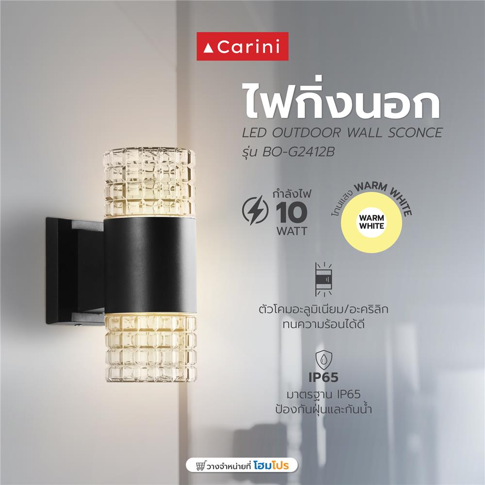 ไฟกิ่งภายนอก LED CARINI BO-G2412B 10 วัตต์ WARM WHITE สีดำ