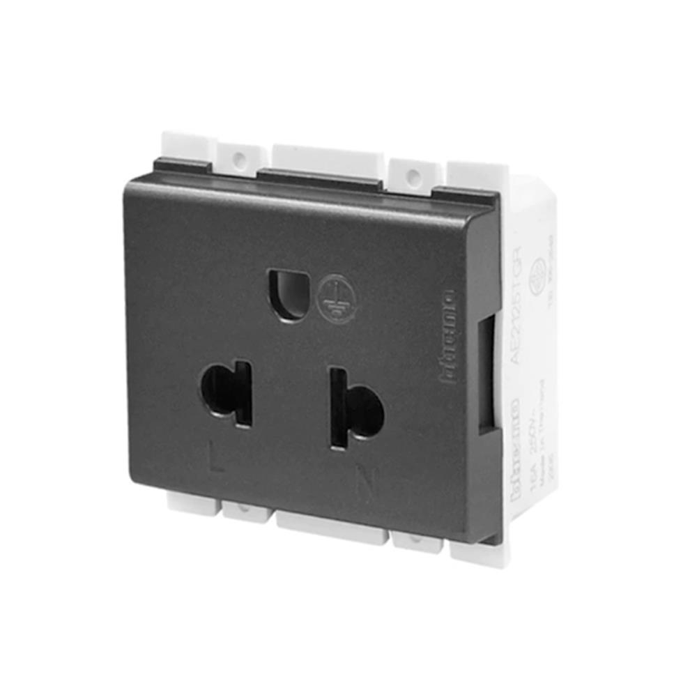 เต้ารับเดี่ยว 3 ขา มีม่านนิรภัย BTICINO BAMBOO SAE2125TGR สีดำ