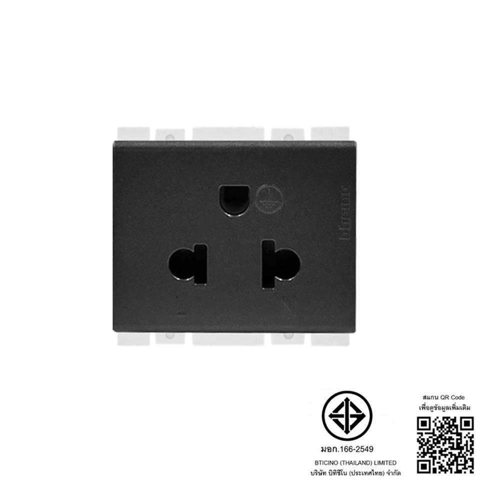 เต้ารับเดี่ยว 3 ขา มีม่านนิรภัย BTICINO BAMBOO SAE2125TGR สีดำ