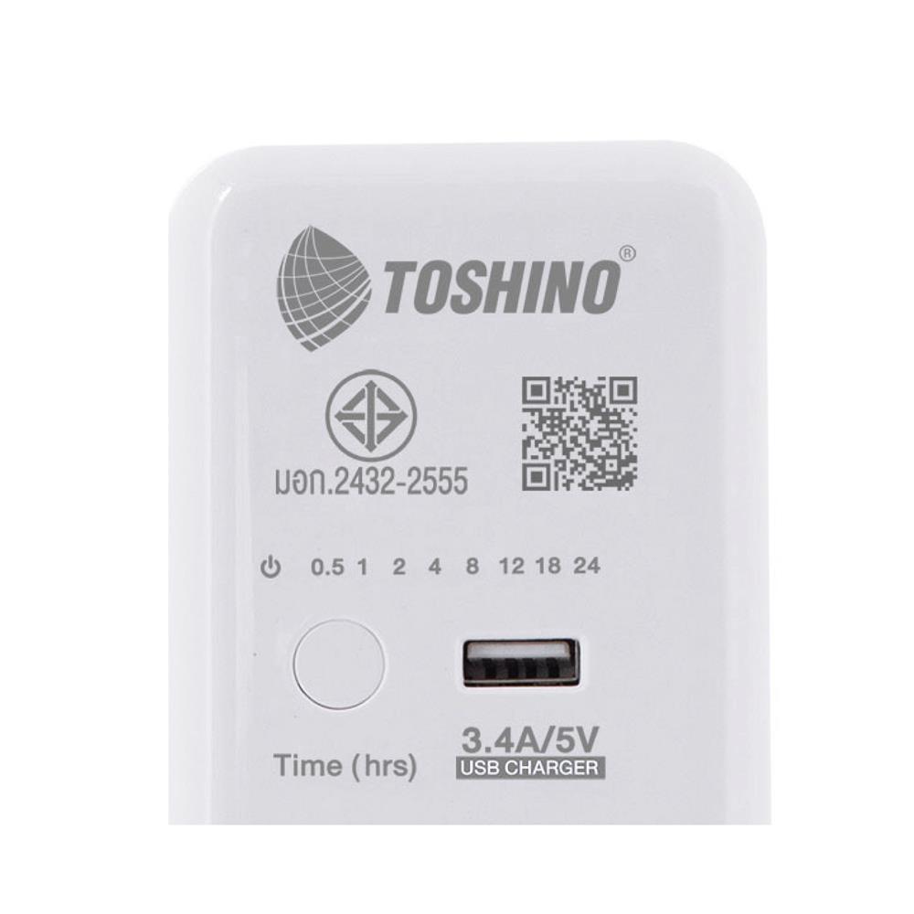 รางปลั๊กไฟ TIMER 3 ช่อง 1 สวิตซ์ 1 USB 3.4A TOSHINO WT-33 3 เมตร