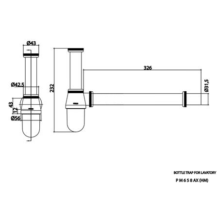 ท่อน้ำทิ้งอ่างล้างหน้าแบบกระปุก 30 ซม. PREMA PM658AX(HM)_1
