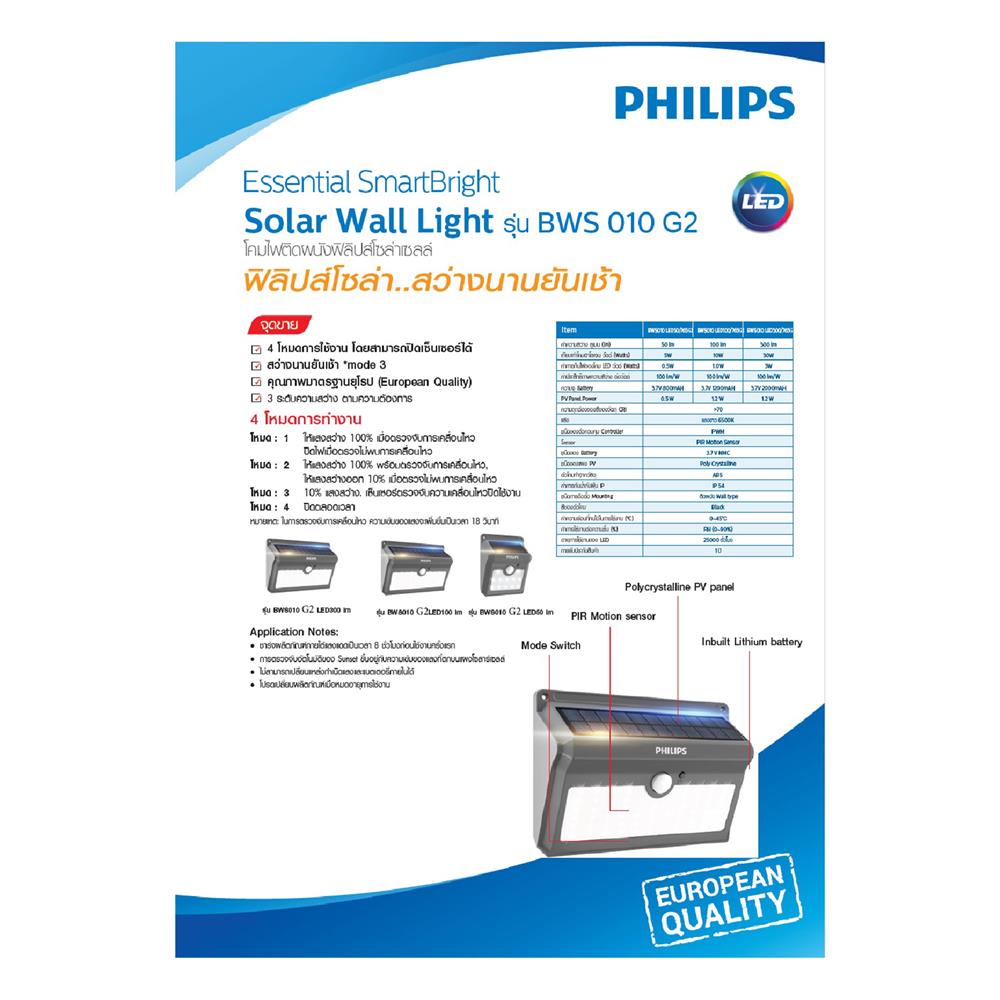 ไฟผนังภายนอก SOLAR PHILIPS BWS010 LED05/765 G2 5 วัตต์ DAYLIGHT สีเทา