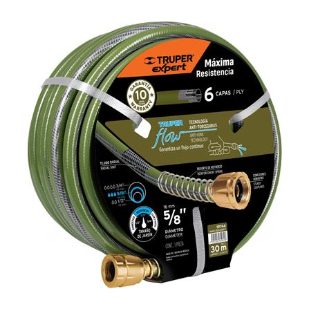 สายยางม้วน PVC 6 ชั้น พร้อมข้อโลหะ TRUPER 19744 5/8 นิ้ว 30 ม. สีเขียว_0