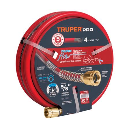 สายยางม้วน PVC 4 ชั้น พร้อมข้อโลหะ TRUPER 16035 5/8 นิ้ว 20 ม. สีแดง_0