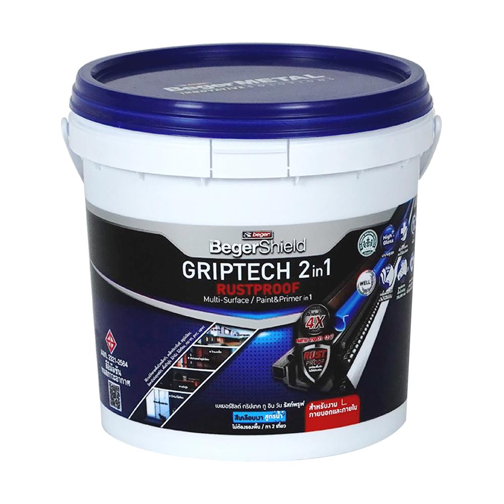 สีเคลือบเงา BEGER BEGERSHIELD GRIPTECH 2IN1 RUSTPROOF BRP600 สี SILVER GREY เงา 1 แกลลอน