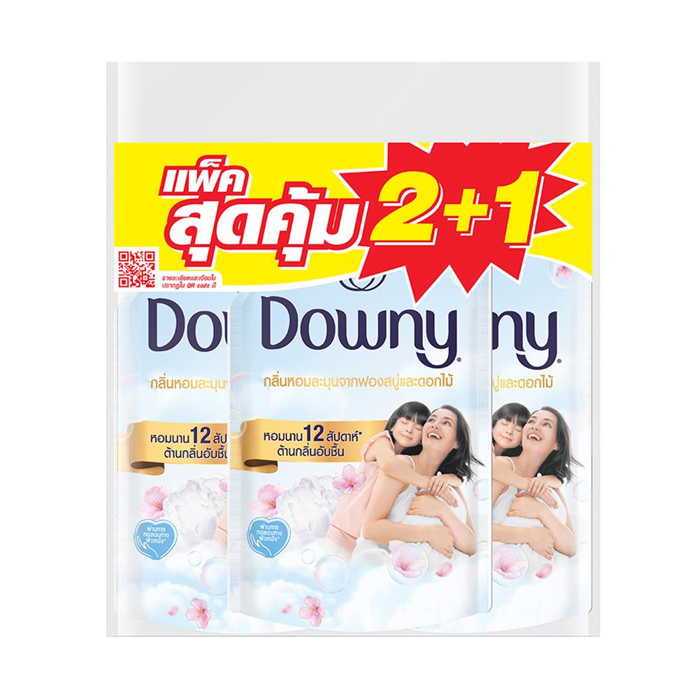 รีฟิลน้ำยาปรับผ้านุ่ม DOWNY 470 มล. กลิ่นหอมละมุนฟองสบู่และดอกไม้ แพ็ก 2+1