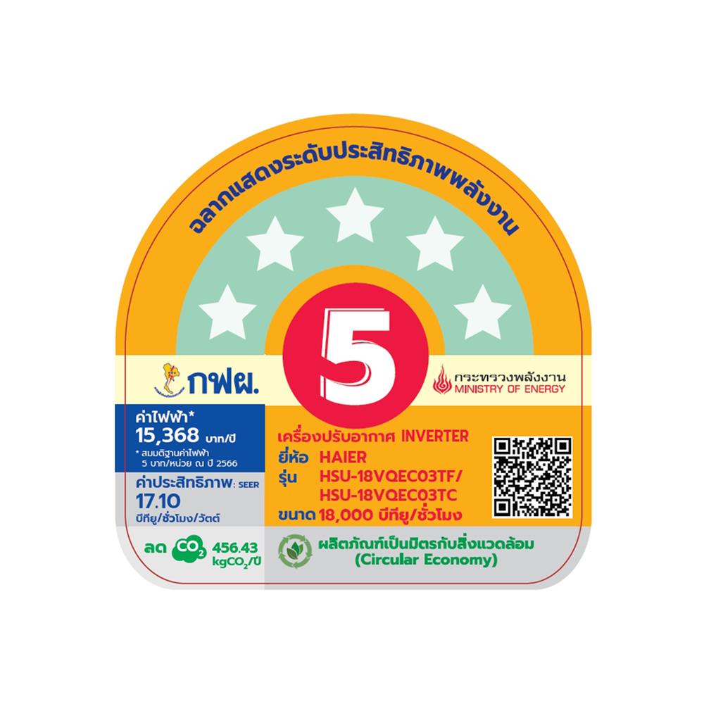 แอร์ผนัง HAIER HSU-18VQEC03T 18000 บีทียู อินเวอร์เตอร์