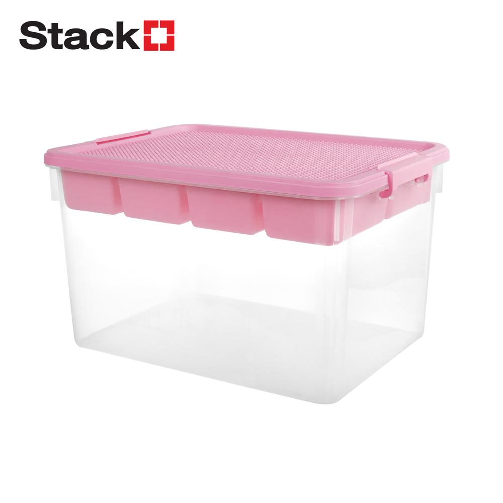 กล่องเก็บของพร้อมถาดแบ่ง STACKO 50.5X37X29.3 ซม. สีชมพู_0