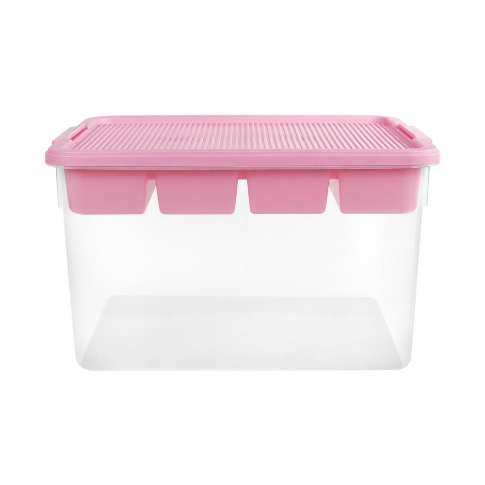 กล่องเก็บของพร้อมถาดแบ่ง STACKO 50.5X37X29.3 ซม. สีชมพู