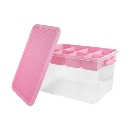 กล่องเก็บของพร้อมถาดแบ่ง STACKO 50.5X37X29.3 ซม. สีชมพู_3