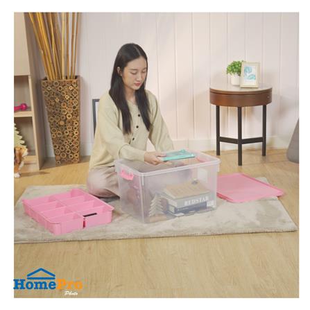 กล่องเก็บของพร้อมถาดแบ่ง STACKO 50.5X37X29.3 ซม. สีชมพู_5