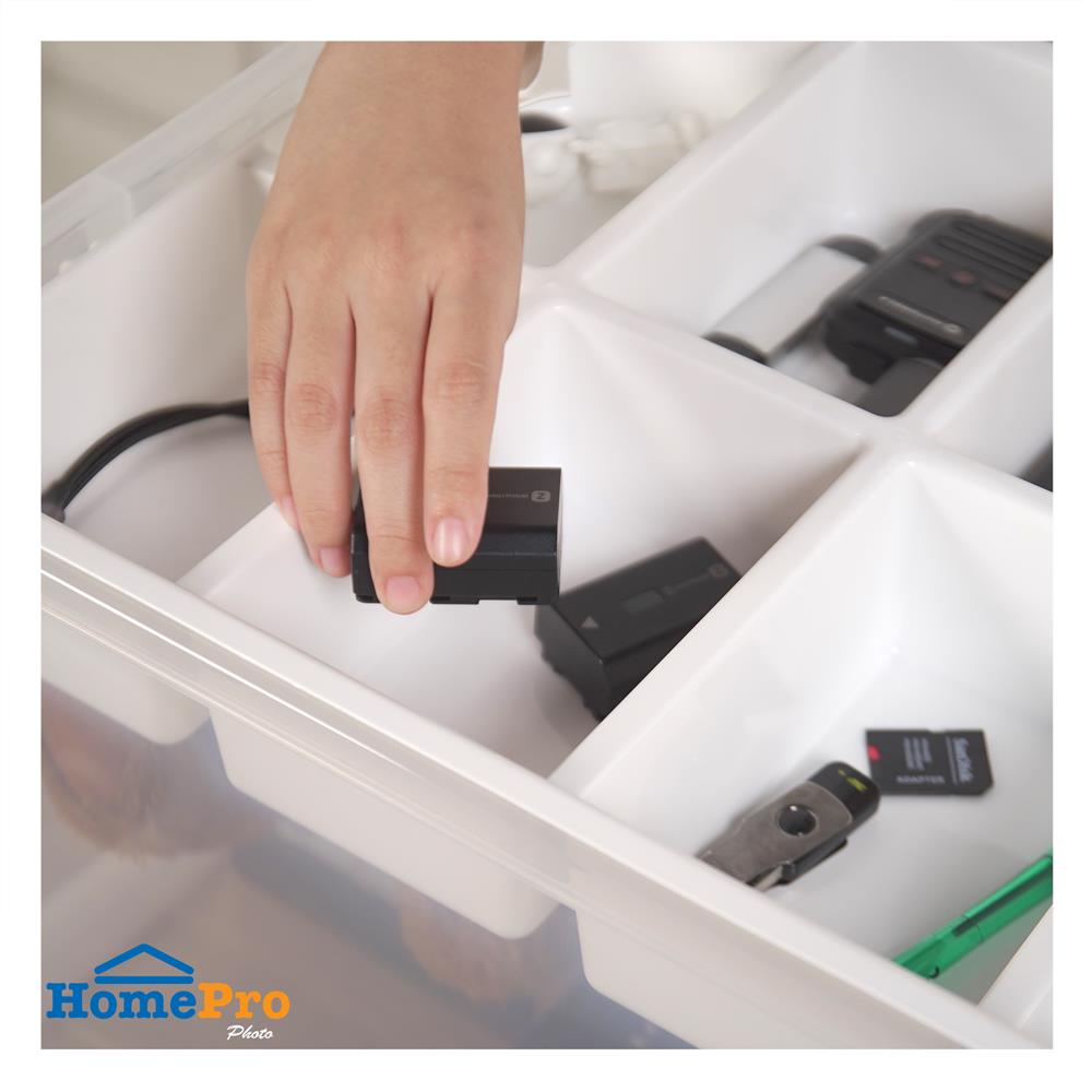 กล่องเก็บของพร้อมถาดแบ่ง STACKO SIZE L 50.5X37X29.3 ซม. สีใส