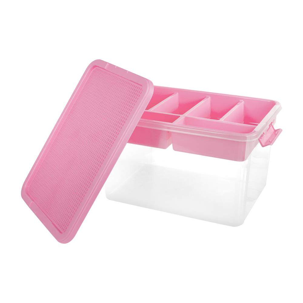 กล่องเก็บของพร้อมถาดแบ่ง STACKO 45.5X33.5X27 ซม. สีชมพู