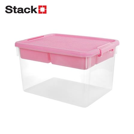 กล่องเก็บของพร้อมถาดแบ่ง STACKO 45.5X33.5X27 ซม. สีชมพู_0