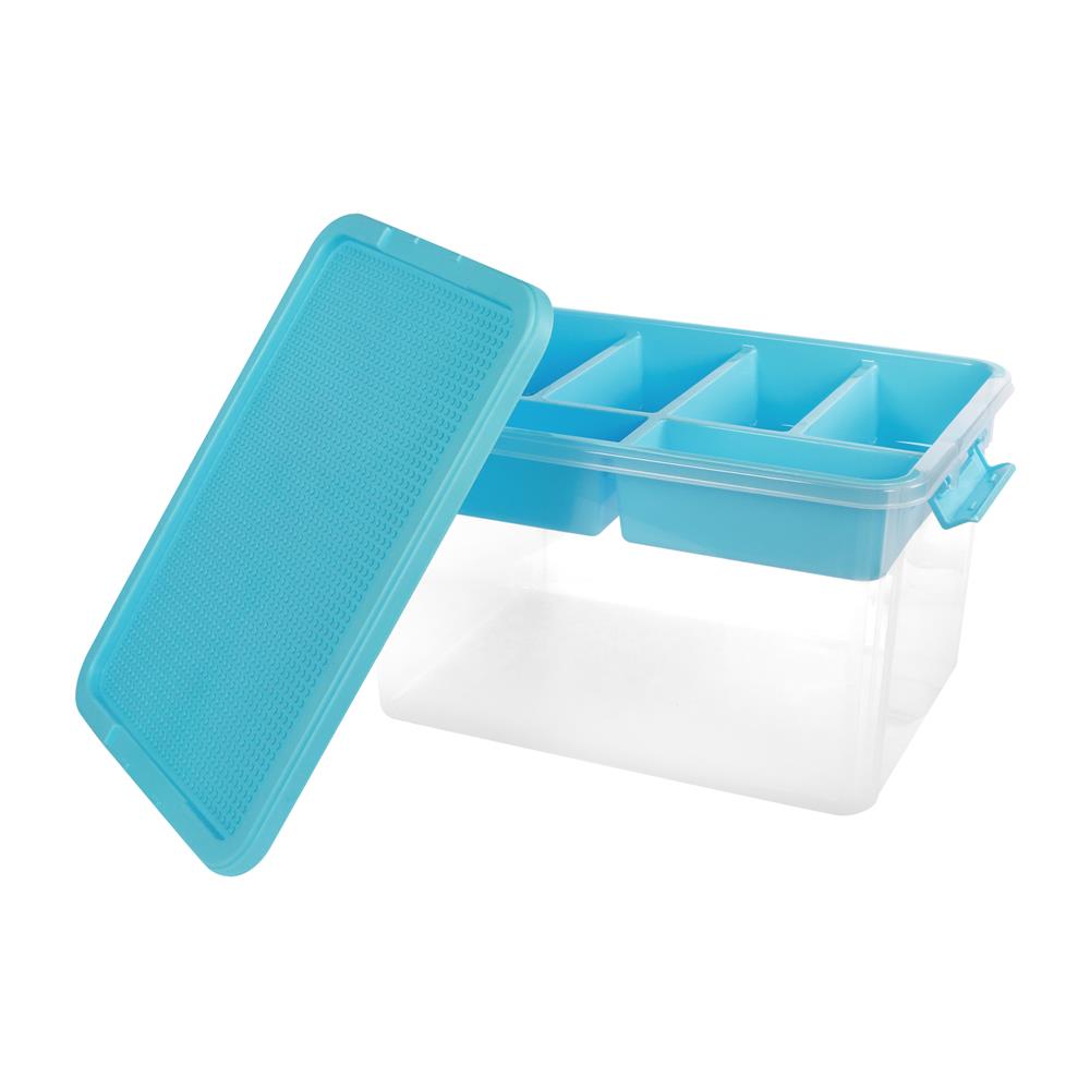 กล่องเก็บของพร้อมถาดแบ่ง STACKO 45.5X33.5X27 ซม. สีฟ้า