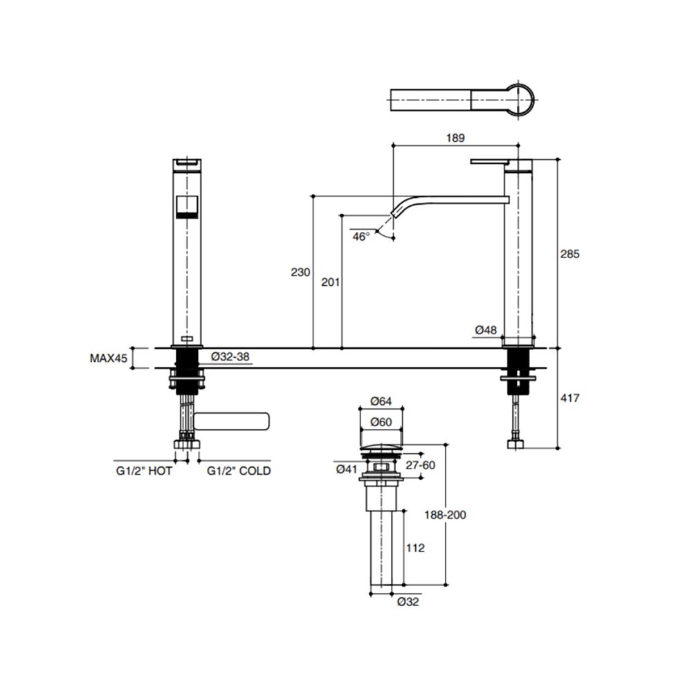 ก๊อกอ่างล้างหน้าผสม KOHLER K-EX28097T-4-BL สีดำ