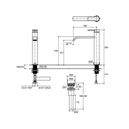 ก๊อกอ่างล้างหน้าผสม KOHLER K-EX28097T-4-BL สีดำ_1