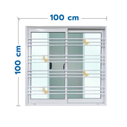 หน้าต่างบานเลื่อน อะลูมิเนียม มุ้ง เหล็กดัด MHOLARN ลายผีเสื้อทอง 100X100 ซม. หนา 8.5 ซม. สีขาว_0